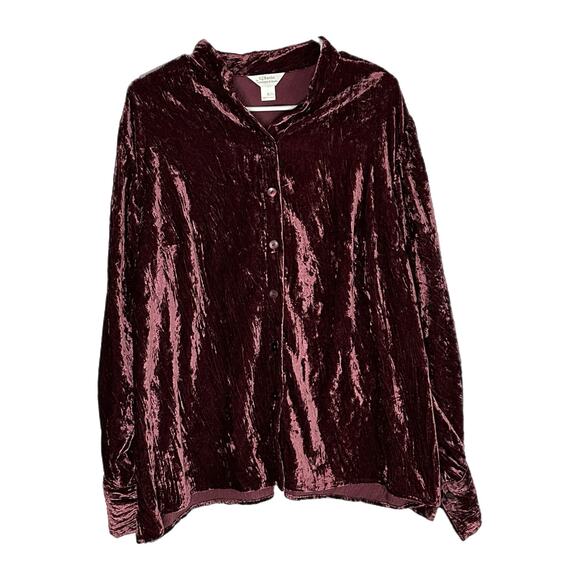 CJ Banks Women’s Maroon Velvet Button Down Cardigan, 1x, Pre-owned - Picture 2 of 6